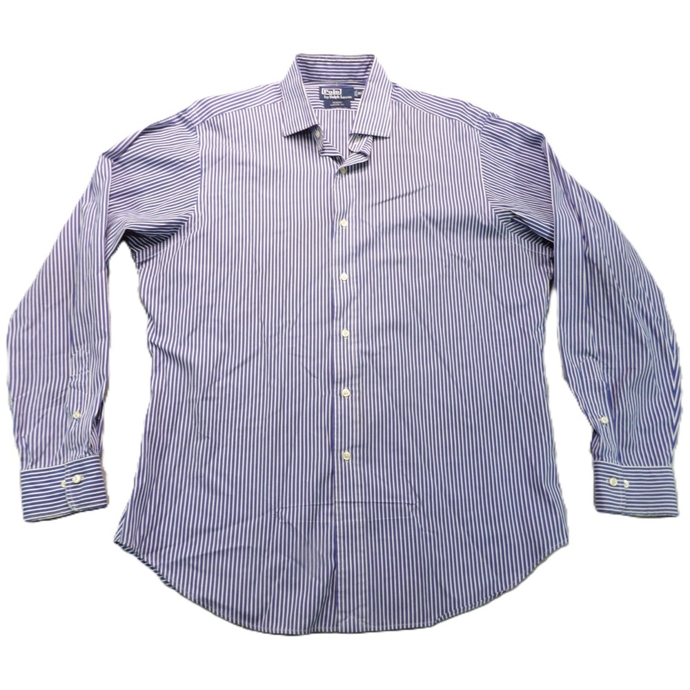 VTG Polo by Ralph Lauren Shirt Men 16.5 L Regent Classic Fit Blue Striped 90s LS